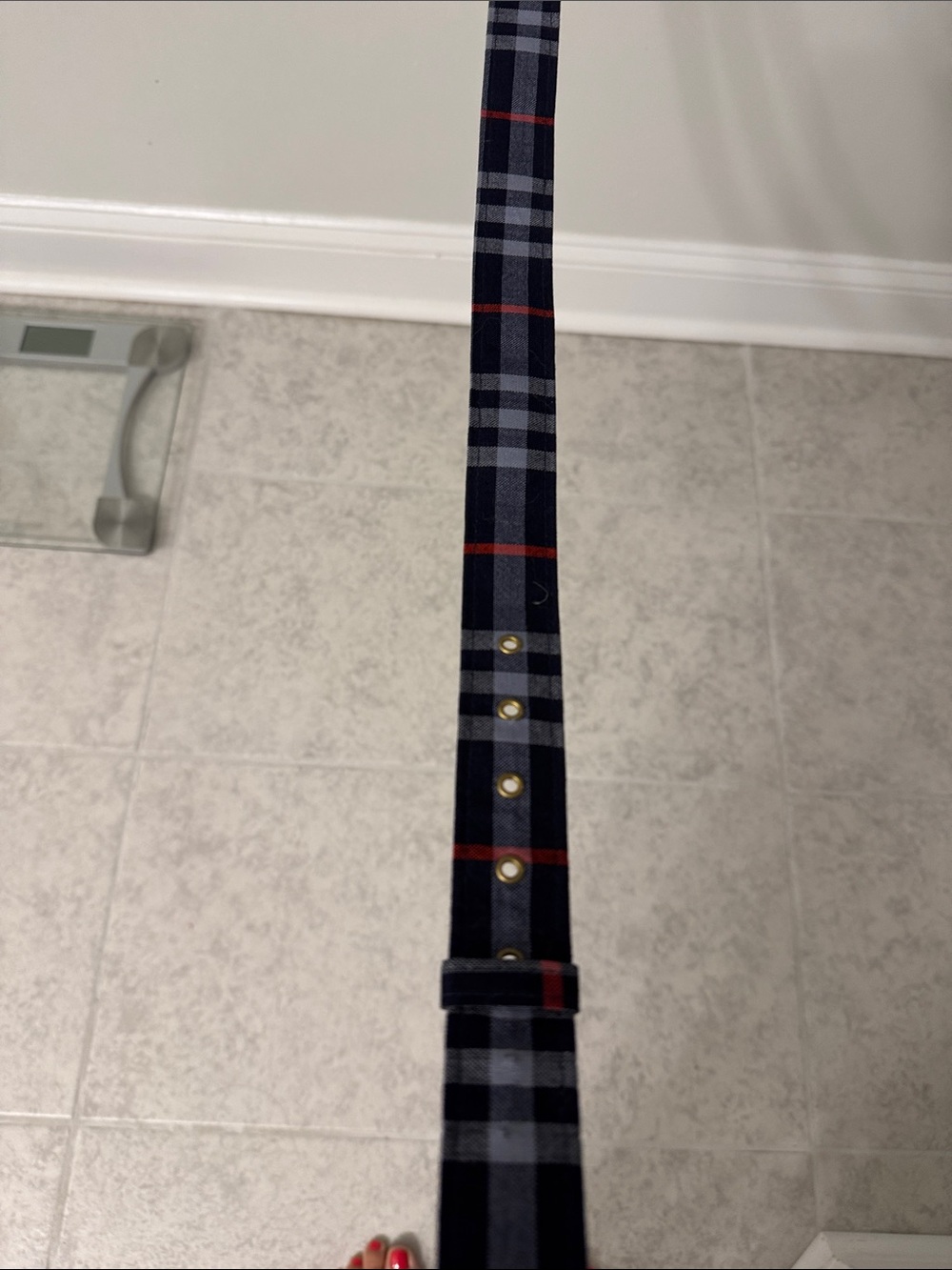 Burberry Navy Plaid Leather-Trim Key Strap with Gold Hardware - Picture 4 of 7
